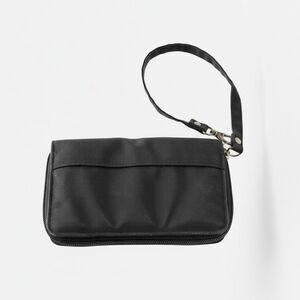 Travelon Wallet Clutch Wristlet  Zip around Wrist Strap Black Turquoise Lining